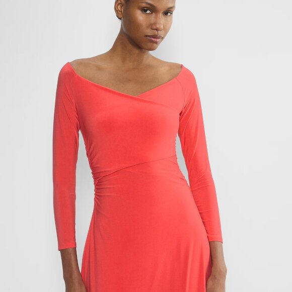 NWoT Babaton Aritzia Title Drapey Jersey Off-Shoulder Dress Long Sleeve Red - Picture 3 of 16